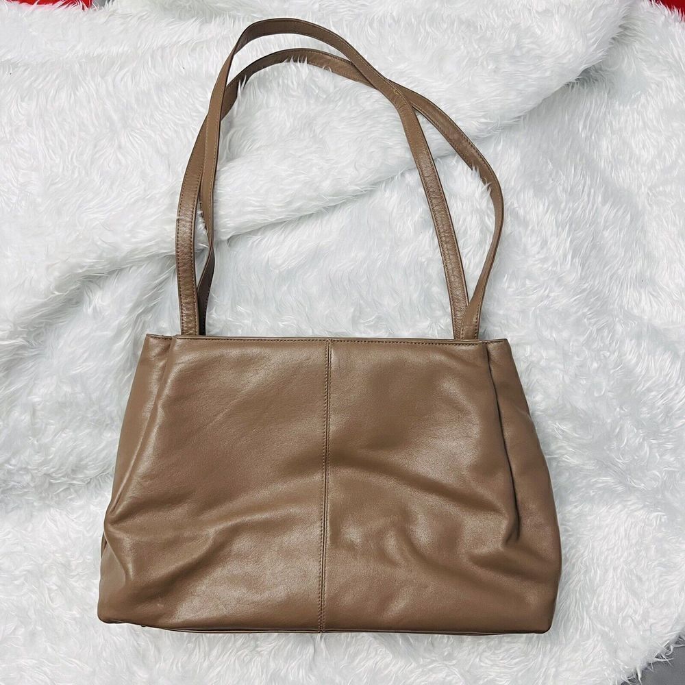 RARE Etienne Aigner Shoulder Bag Soft Cowhide Leather Taupe Tan Gold Y2K Vintage - Picture 8 of 15